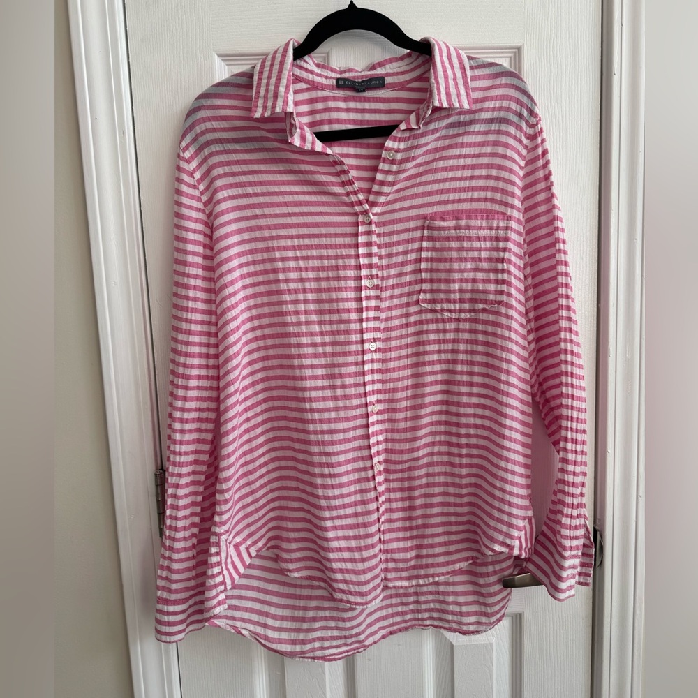 ELLIOTT LAUREN Pink White Striped Cotton Button Down Shirt Size 12